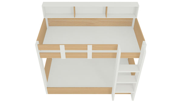 Adona Carina Twin Bunk Bed with Front Right Ladder and Open Shelves