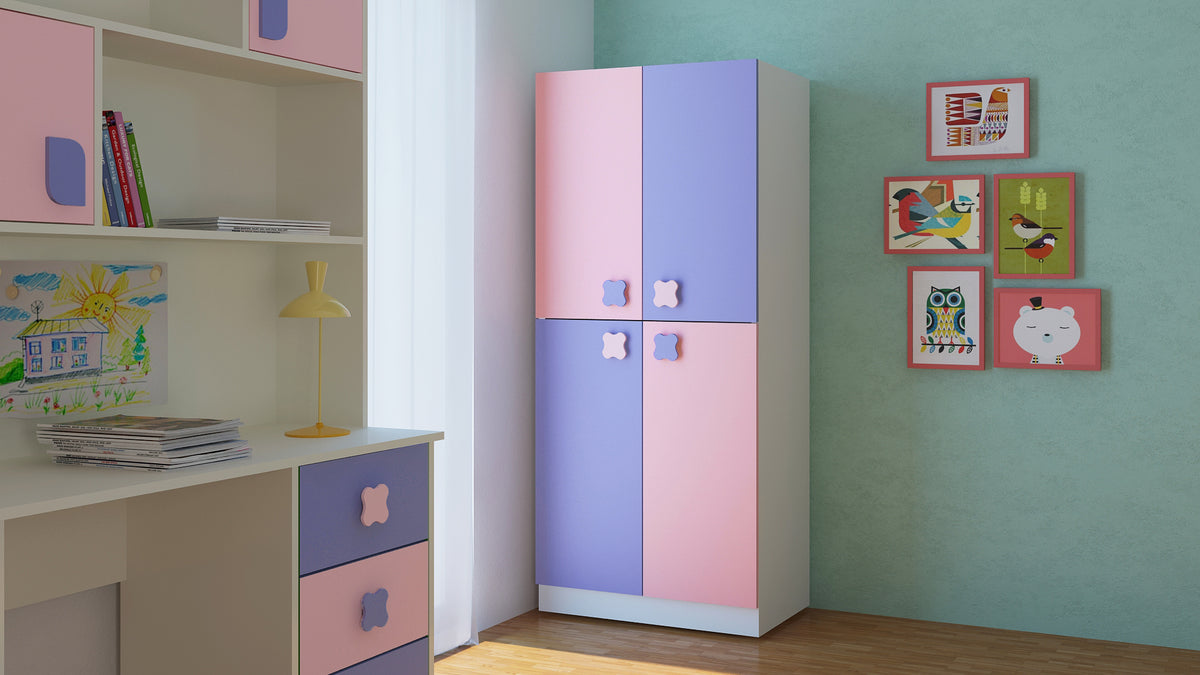 Adona Flora 2-Door Kids Wardrobe w/Four Floral Handles English