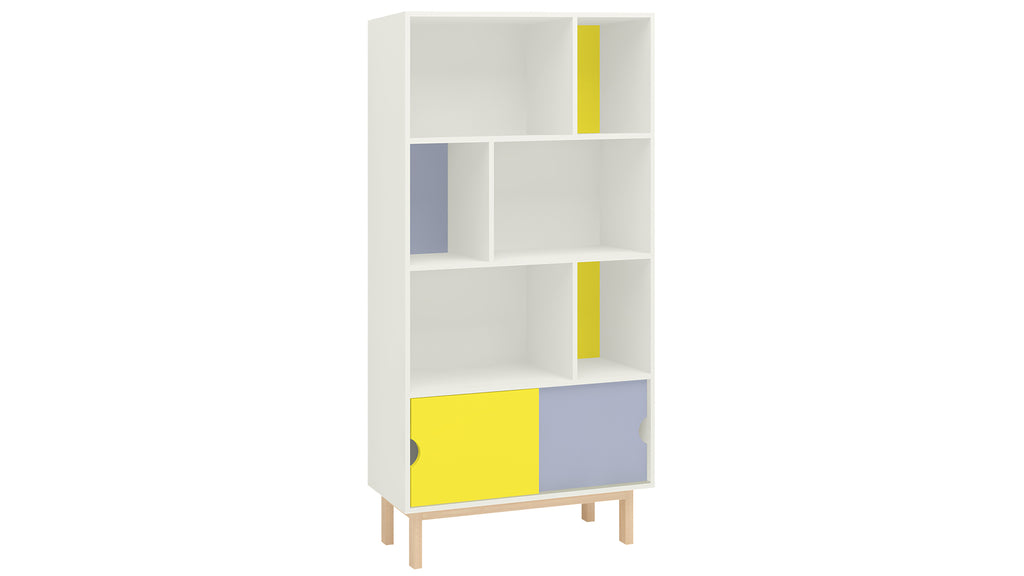 Adona Samara Large Kids Bookshelf-Cum-Storage Cabinet with Solid Wood Frame and Sliding Doors