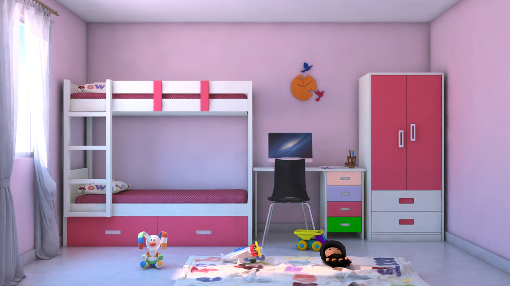 Adona Adonica Kids Room Furniture Set of Twin Bunk Bed with Drawers and Ladder, 2-Door Wardrobe and Study Desk with 4 Drawers