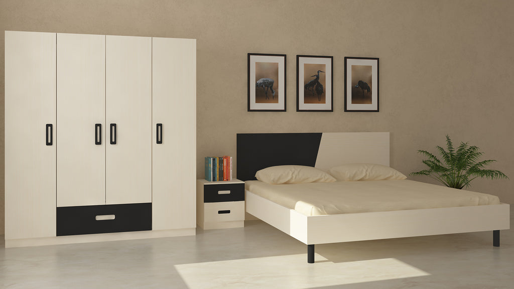 Adona Elanza 4-Door Wardrobe W/Drawer and Grooved Handles Light Wood-grain Finish