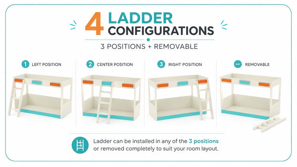 Adona Acacia Twin Bunk Bed with 4-Position Removable Tapered Ladder