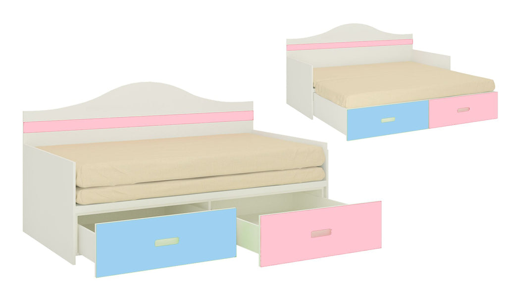 Adona Arcadia Convertible King Size Daybed with Curved Headboard, Trundle and 2 Storage Drawers