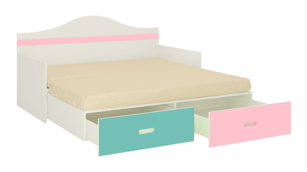 Adona Arcadia Convertible King Size Daybed with Curved Headboard, Trundle and 2 Storage Drawers