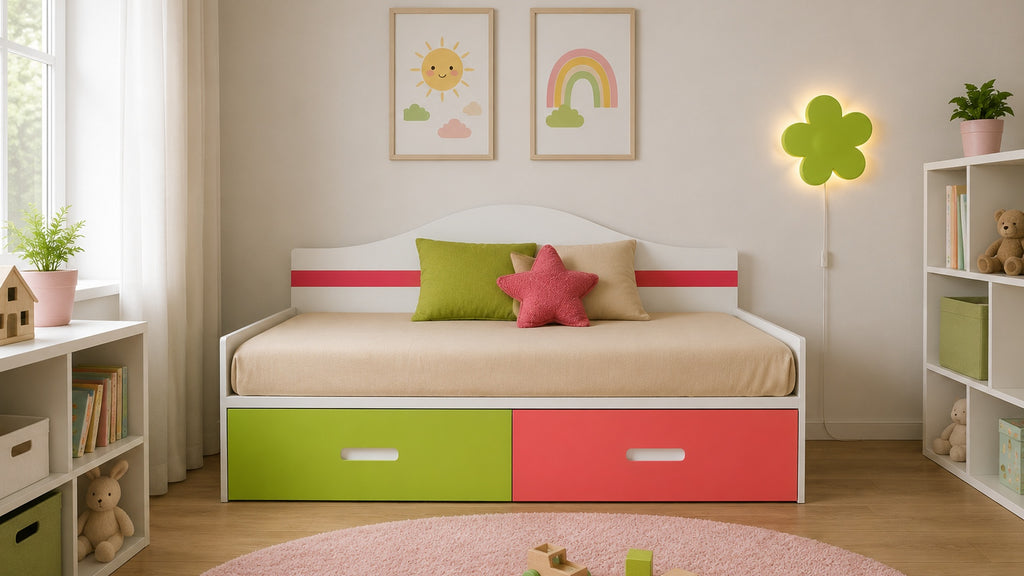 Adona Arcadia Convertible King Size Daybed with Curved Headboard, Trundle and 2 Storage Drawers