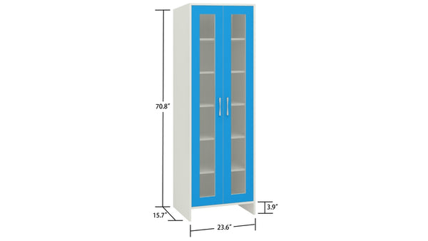 Adona Atlanta Tall Kids Bookshelf-Cum-Storage Cabinet with Toughened Glass Shutters