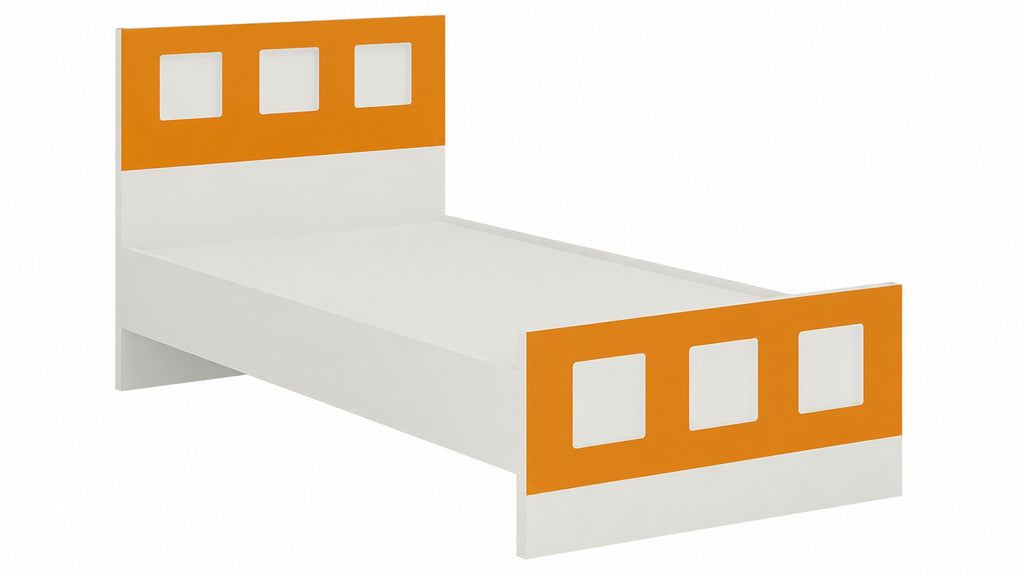 Cordoba kids single bed with paneled headboard and footboard in Mango Yellow.