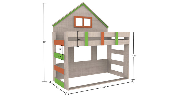 Adona CozyHut Hut Shaped Loft Bunk Bed with Both Sides Ladder in Bronze Cambric Finish