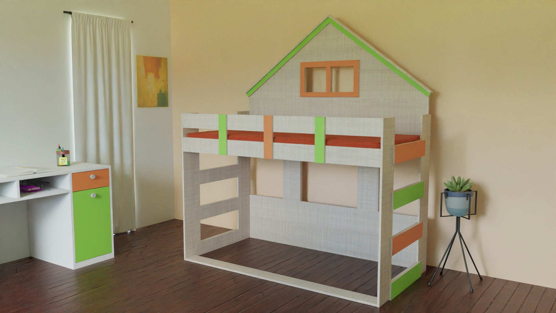 Adona CozyHut Hut Shaped Loft Bunk Bed with Both Sides Ladder in