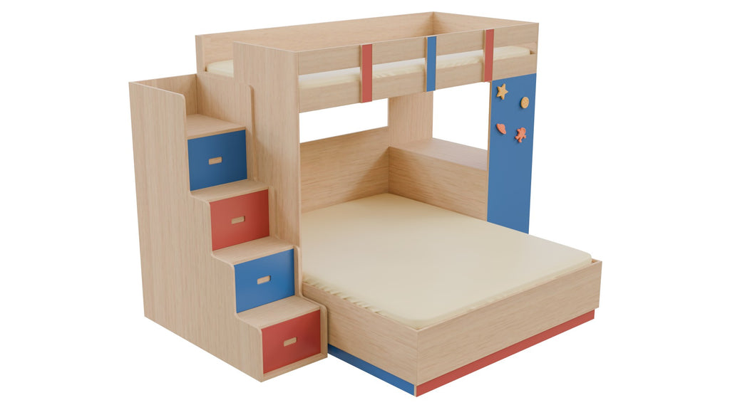 Adona Exotica XL Size Bunk Bed with Queen Box-Storage Bed, Step Drawers ...