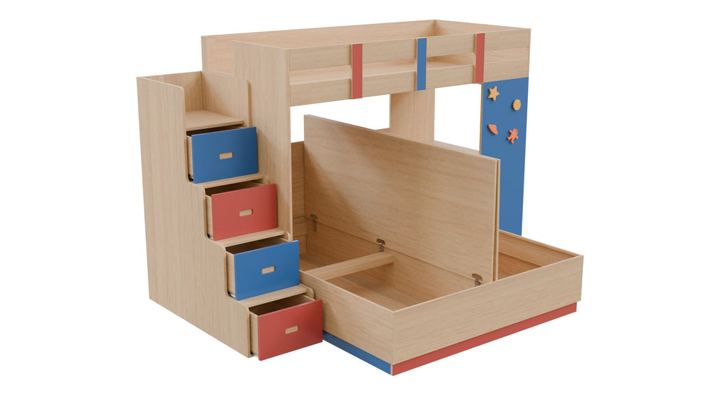 Adona Exotica XL Size Bunk Bed with Queen Box-Storage Bed, Step Drawers ...