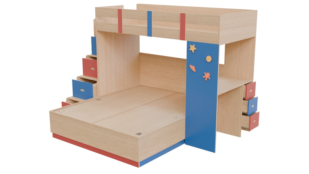 Adona Exotica XL Size Bunk Bed with Queen Box-Storage Bed, Step Drawers ...