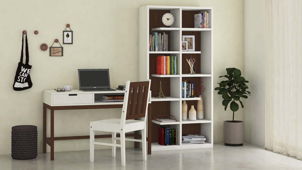 Adona Montana Teak Wood Study Desk with Drawer and Open Shelf