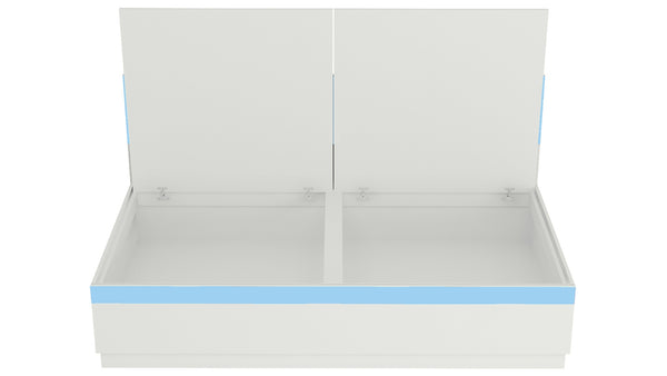 Renata kids single daybed with box storage and wooden decals in Sky Blue.