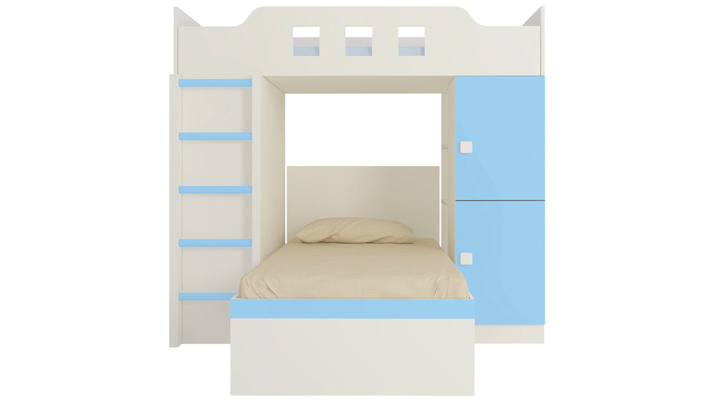Adona Siona Twin-cum-Loft Bunk Bed with Wardrobe, Study Desk, Open Shelves  and Wooden Ladder