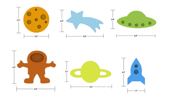 Adona Space Theme Shaped Kids Cabinet and Drawer Knobs - Set of 6 Pieces