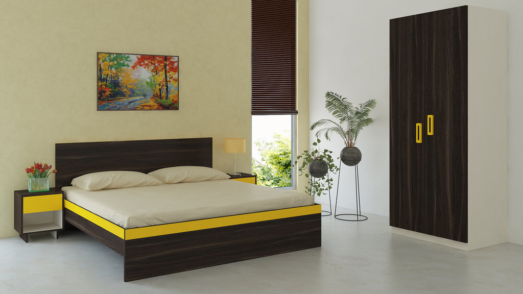 Adona Adonica Fusion Bedroom Furniture Set w/King Bed, 2 Bedside Tables and 2-Door Wardrobe in Plywood