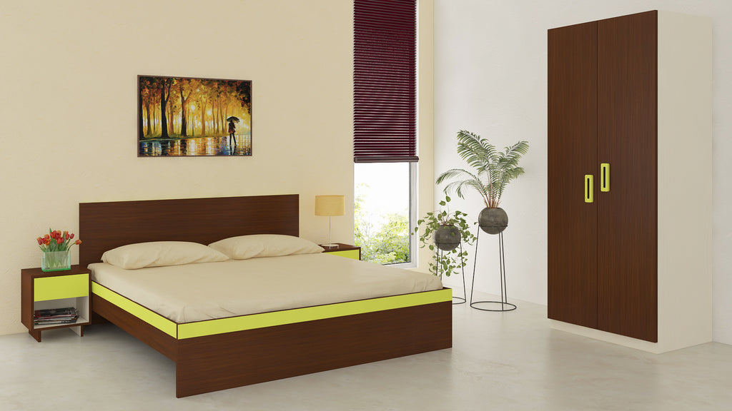 Adona Adonica Fusion Bedroom Furniture Set w/King Bed, 2 Bedside Tables and 2-Door Wardrobe in Plywood