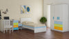 Adona Riga Kids Room Furniture Set with Single Bed, Bedside Table, 3-Door Wardrobe, Desk with 4 Drawers and Teak Wood Chair