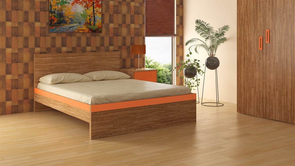 Adona Adonica Fusion Queen Bed Plywood Mauritian Bamboo - Light Orange