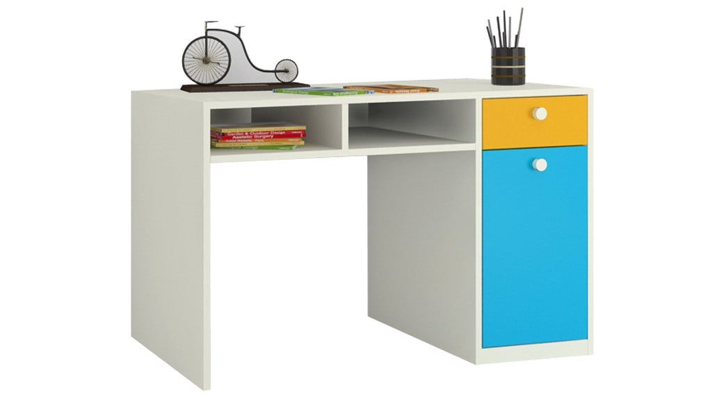 Adona Alana Study Desk w/Cabinet, Drawer and Shelf Mango Yellow Azure Blue