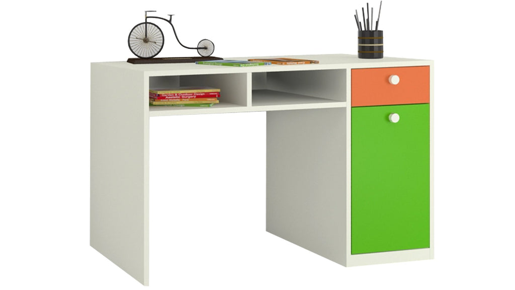 Adona Alana Study Desk w/Cabinet, Drawer and Shelf Light Orange Verdant Green