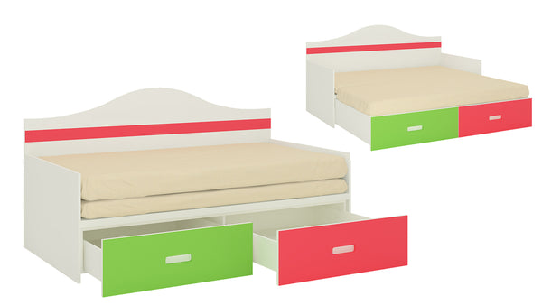 Adona Arcadia Convertible King Size Daybed with Curved Headboard, Trundle and 2 Storage Drawers