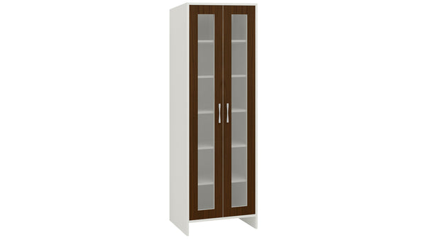Adona Atlanta Tall Crockery-Cum-Bookshelf Cabinet with Toughened Glass Shutters