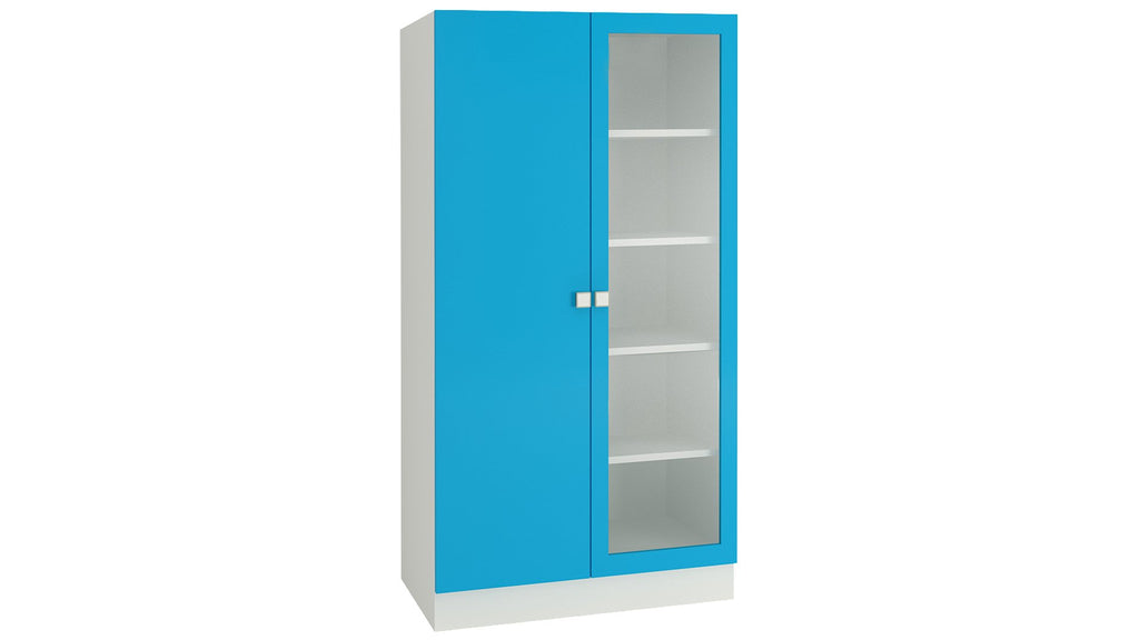 Adona Celestia Double-Door Bookshelf w/Toughened Glass Azure Blue