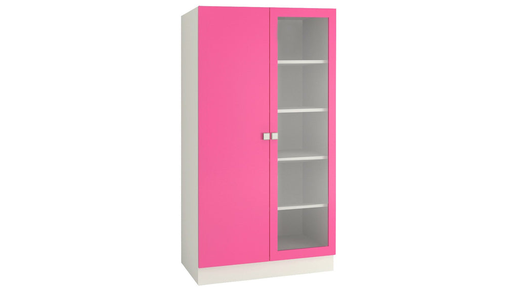 Adona Celestia Double-Door Bookshelf w/Toughened Glass Barbie Pink