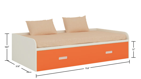 Celestia day bed with orange pull-out trundle bed.