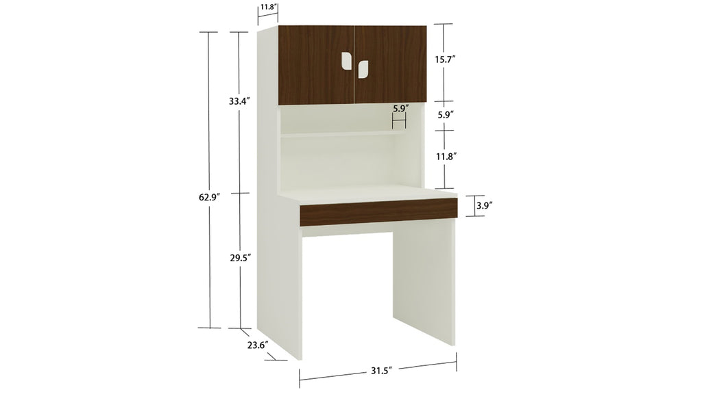 Adona Corolla Study Desk with Drawer, Built-In Bookshelf and Petal