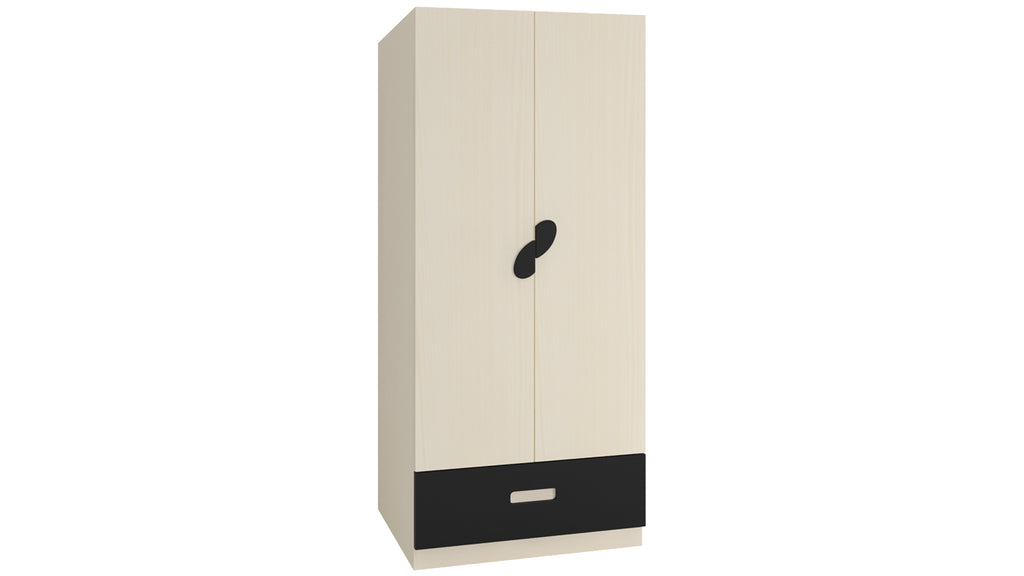 Adona Elanza 2-Door Wardrobe W/Drawer and Oval Handles Light Wood-grain Finish