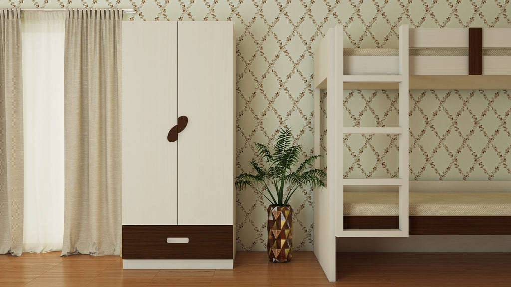 Adona Elanza 2-Door Wardrobe W/Drawer and Oval Handles Light Wood-grain Finish
