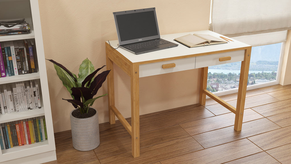 Adona Exotica Solid Wood Study Desk with Drawers and Wooden Handles