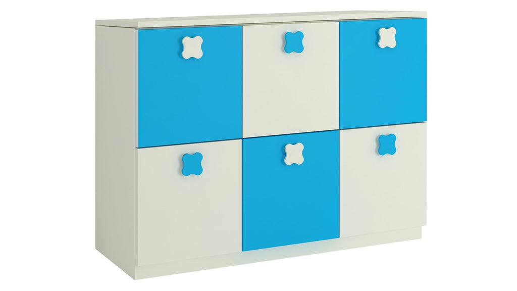 Adona Floral Ivory Storage Cabinet Azure Blue