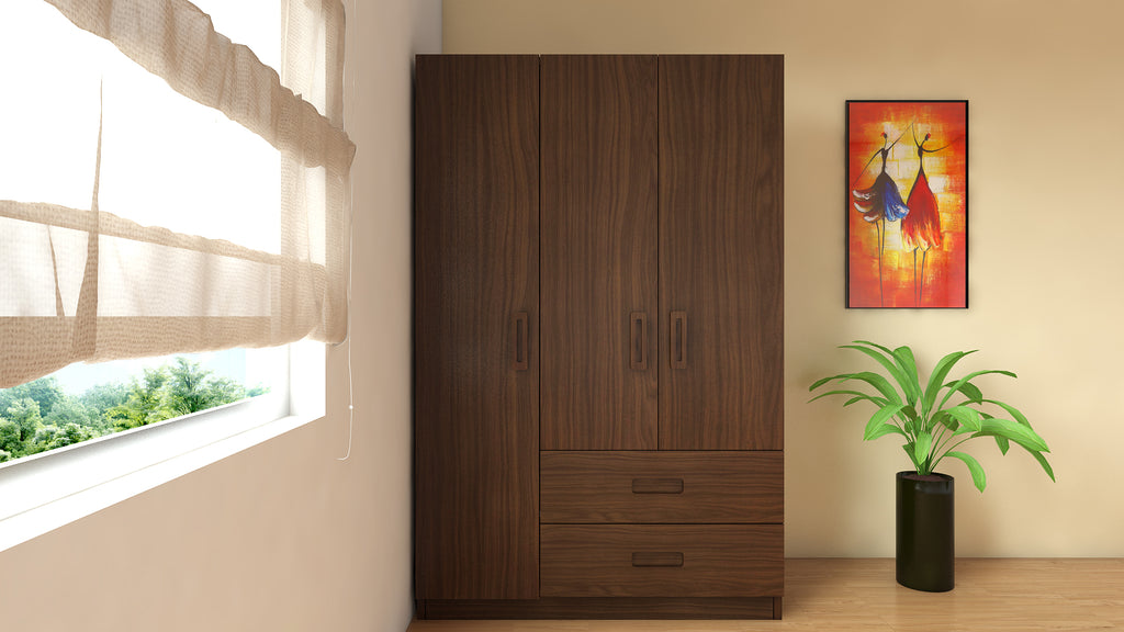 Adona Luxuria 3-Door Wardrobe w/2 Drawers and Grooved Handles