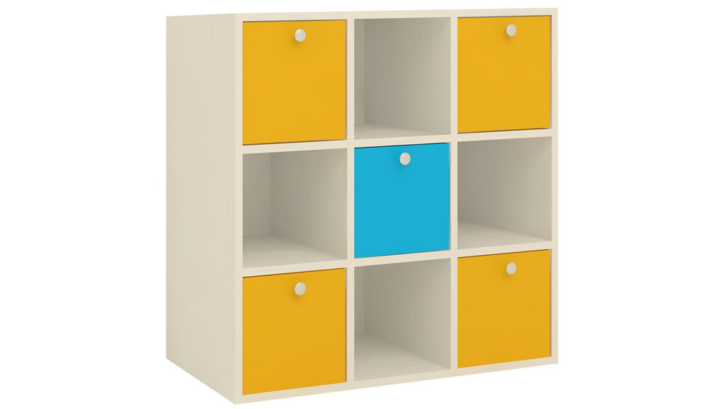 Adona Milano Kids Light Wood Cube Storage Cabinet Mango Yellow - Azure Blue