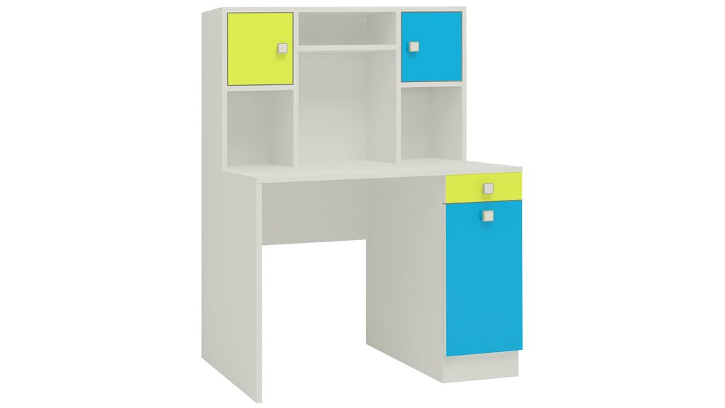 Adona Minerva Kids Study Desk with Drawer, Cabinets and Built-In Bookshelf
