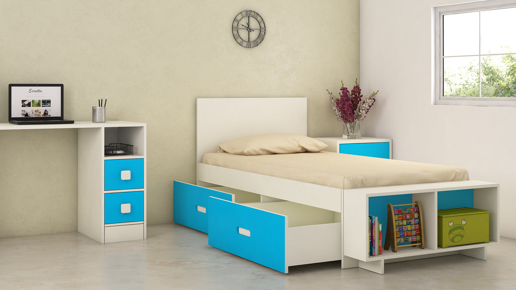 Adona Minerva Single Bed with Footboard Storage Cabinet and Drawers