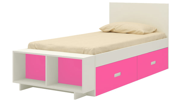 Adona Minerva Kids Room Set of Single Bed with Footboard Storage Cabinet and Right Drawers, Bookshelf, Desk-cum-Printer Table and Solid Wood Chair