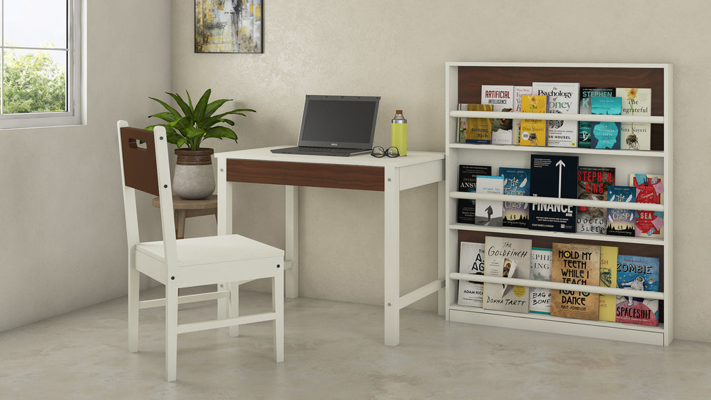 Adona Mystica Study Set with Desk Teak Wood Chair and Bookshelf with Wooden Retainers