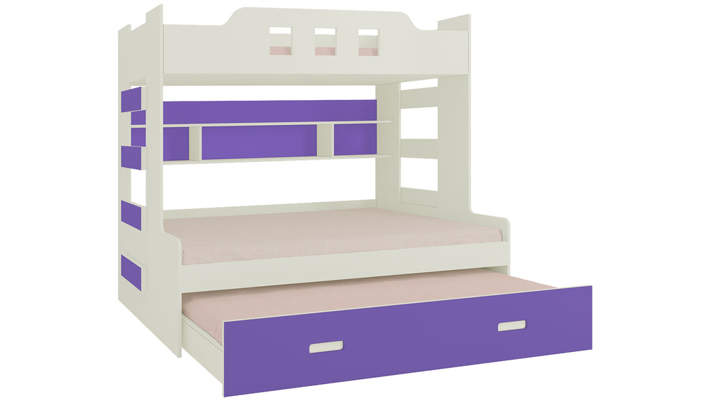 Adona Odessa Bunk Bed with 4 Ft Lower Bed, Pull Out Trundle, Shelves and Both Side Ladder