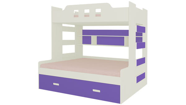 Adona Odessa Bunk Bed with 4 Ft Lower Bed, Pull Out Trundle, Shelves and Both Side Ladder