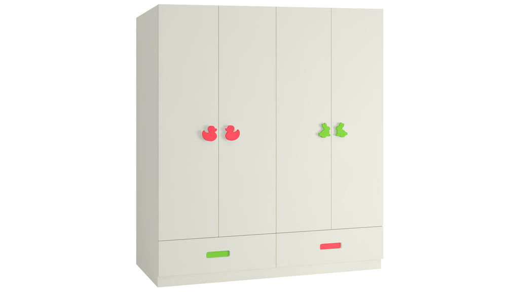 Adona Palencia 4-Door Kids Wardrobe with 4 Drawers Duck and Rabbit Handles