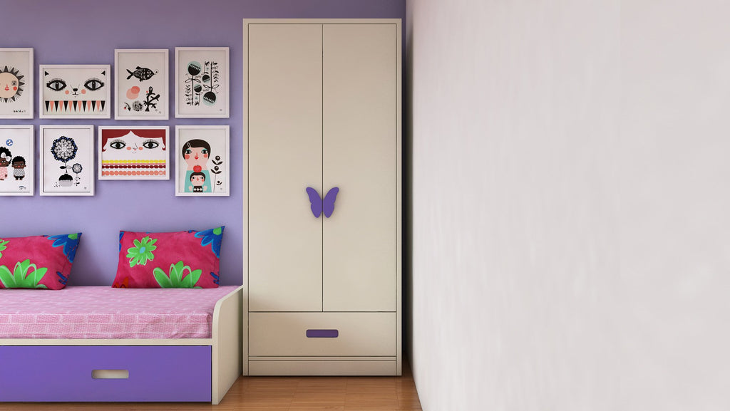 Adona Palencia Wardrobe w/Drawer and Butterfly Handles Lavender Purple