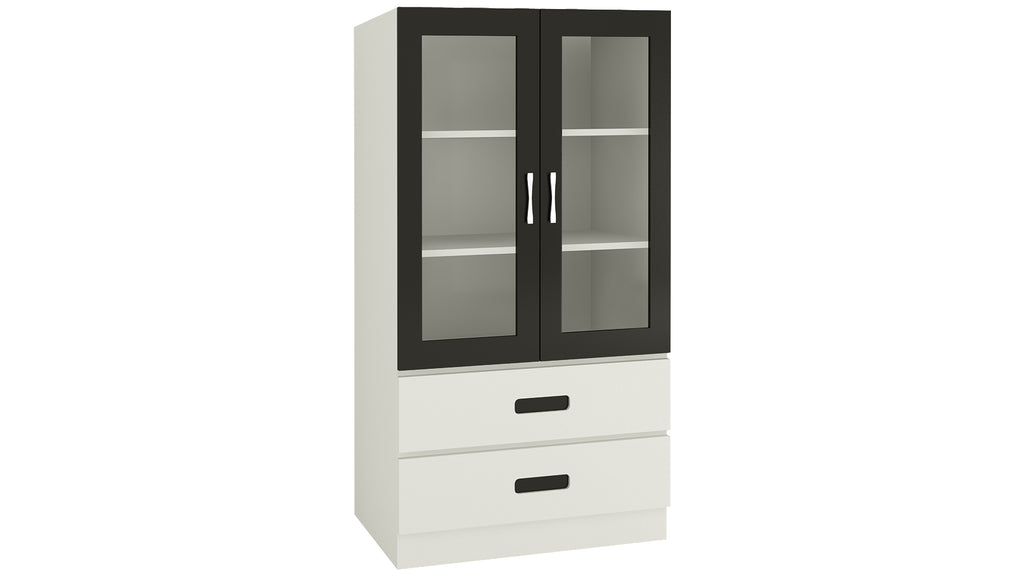 Adona Paloma Large Crockery-Cum-Bookshelf Cabinet with Toughened Glass Shutters and Drawers