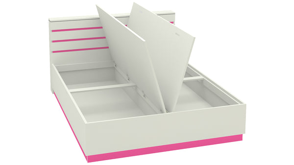 Adona Paloma Kids Queen Bed with Slatted Dual-Color Headboard and Box Storage