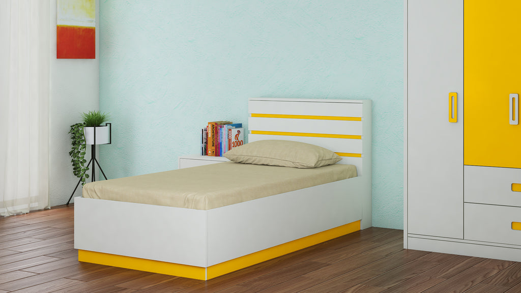 Adona Paloma Kids Single Bed with Slatted Dual-Color Headboard and Box Storage