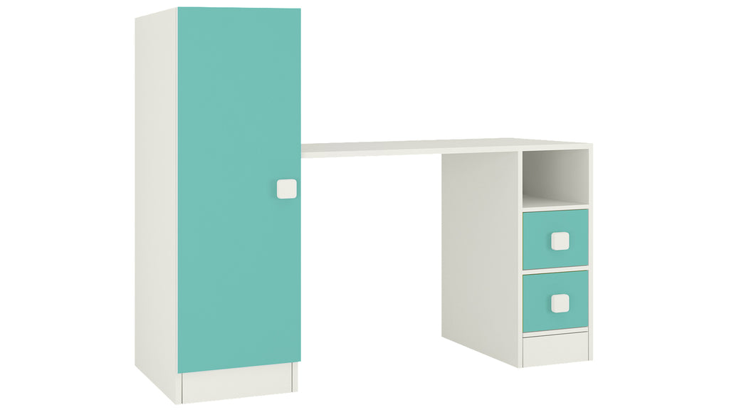 Adona Rio Kids Large Study Desk with Drawers, Built-In Bookshelf and Square Handles